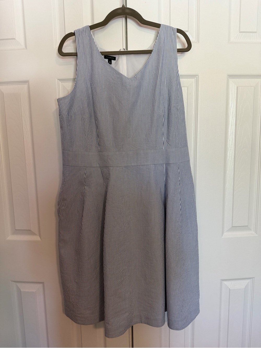 Talbots Blue and White Pinstripe Sleeveless Midi Dress